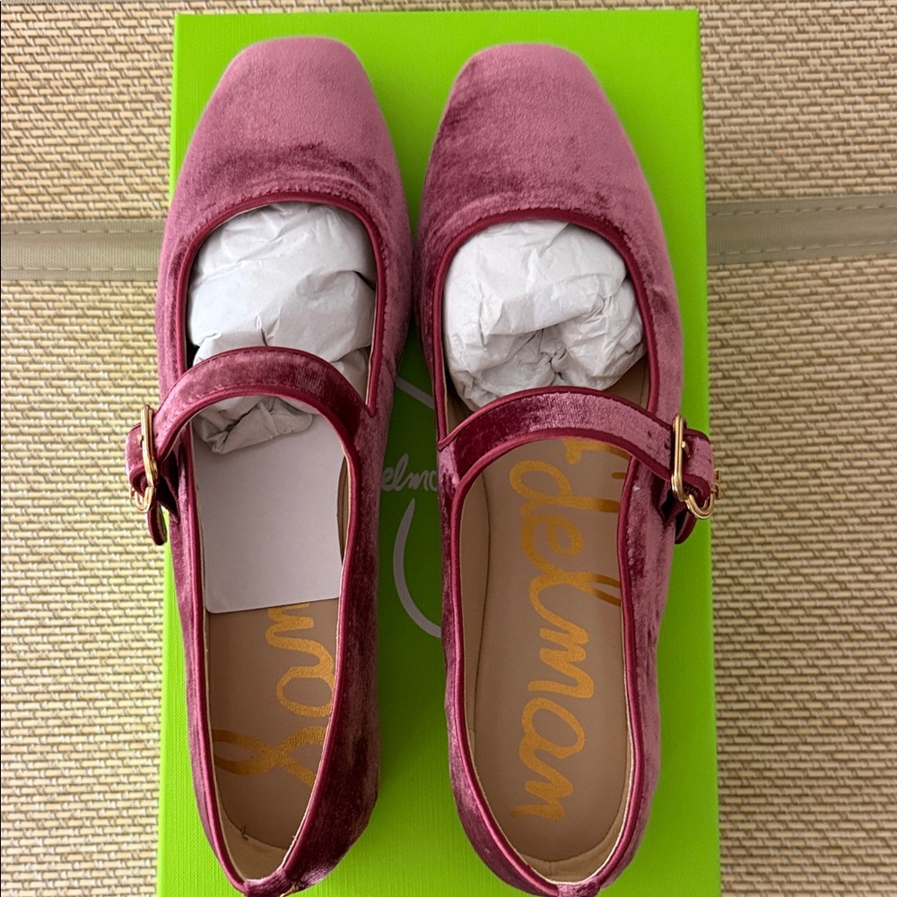 Sam Edelman Velvet Mary Jane Flats in Pink
